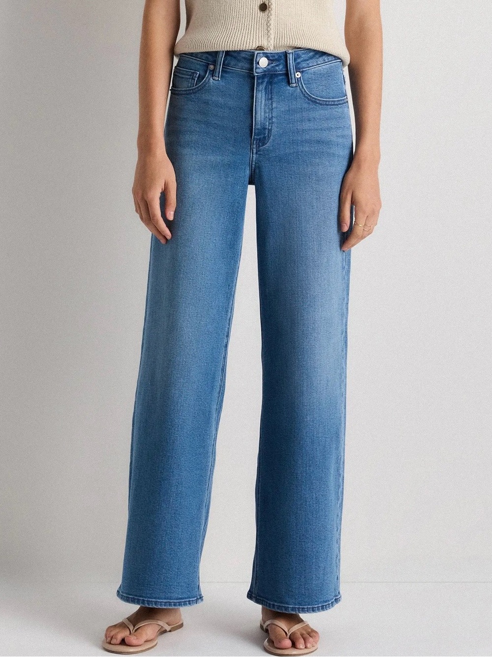 Quince Luna Stretch Wide Leg Jeans Seaside Blue Organic Cotton Women's 29